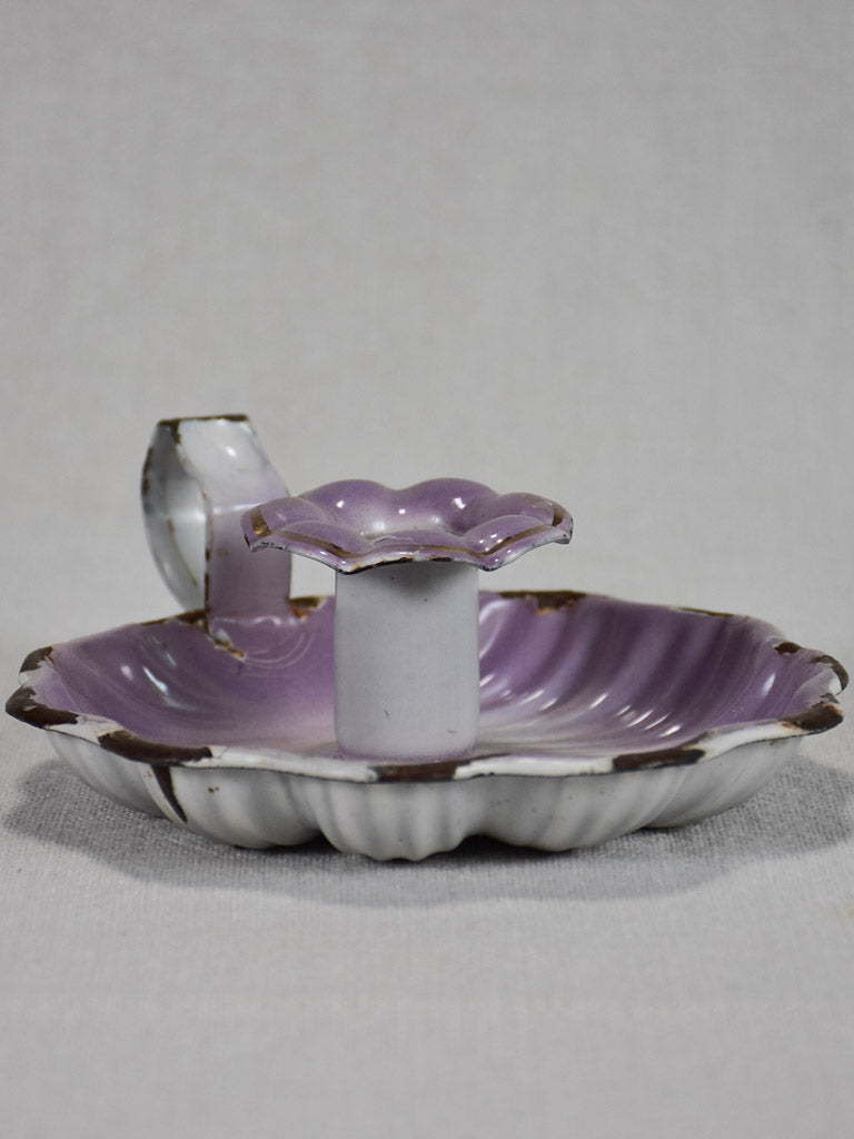 Antique French enamel candlestick - violet