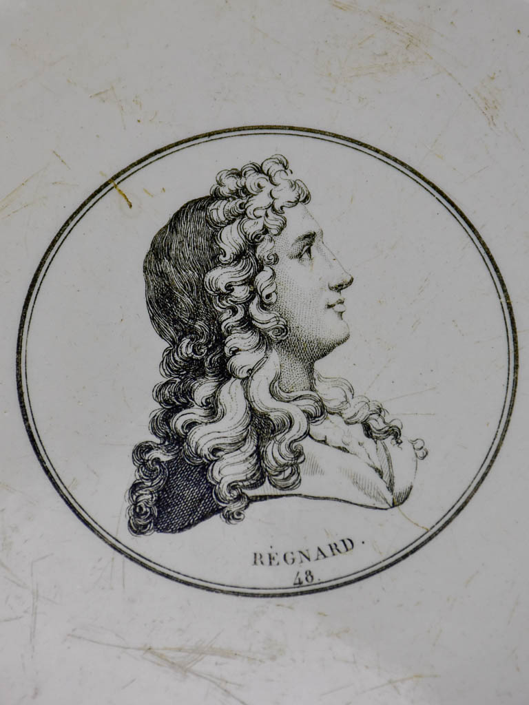 Antique French Parisian faience plate - Profile portrait Rechard
