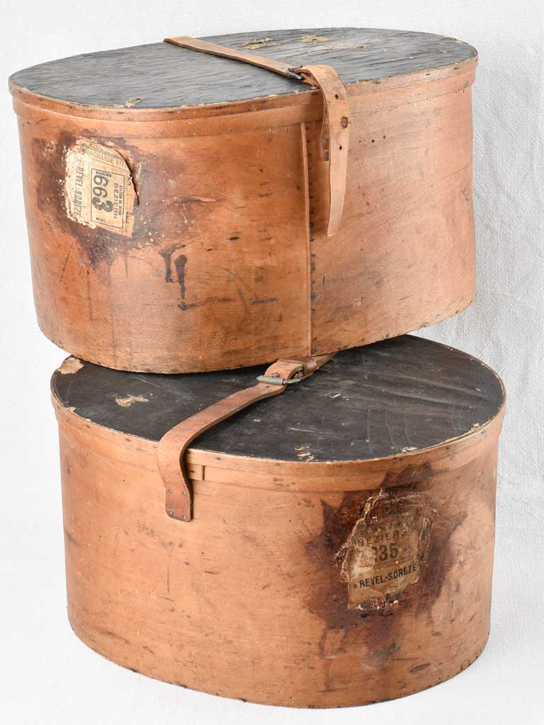 2 antique French hat boxes