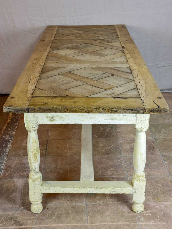 Antique French parquetry dining table - salvaged 18th Century oak floor 92½" x 33"