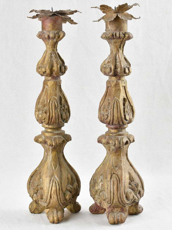 Aged French candlesticks with iron decoration