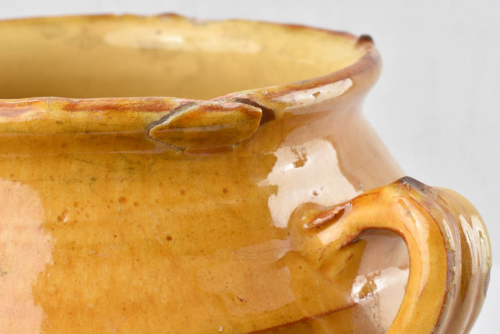 Antique French confit pot with ocher glaze 10¼"