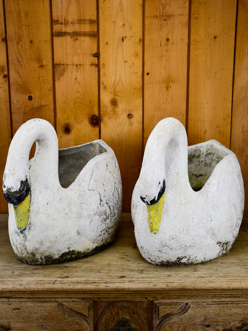 Two vintage French swan garden planters