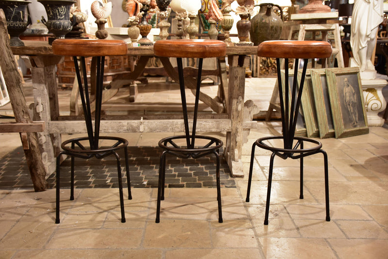 Set of barstools, leather seats, mid-century