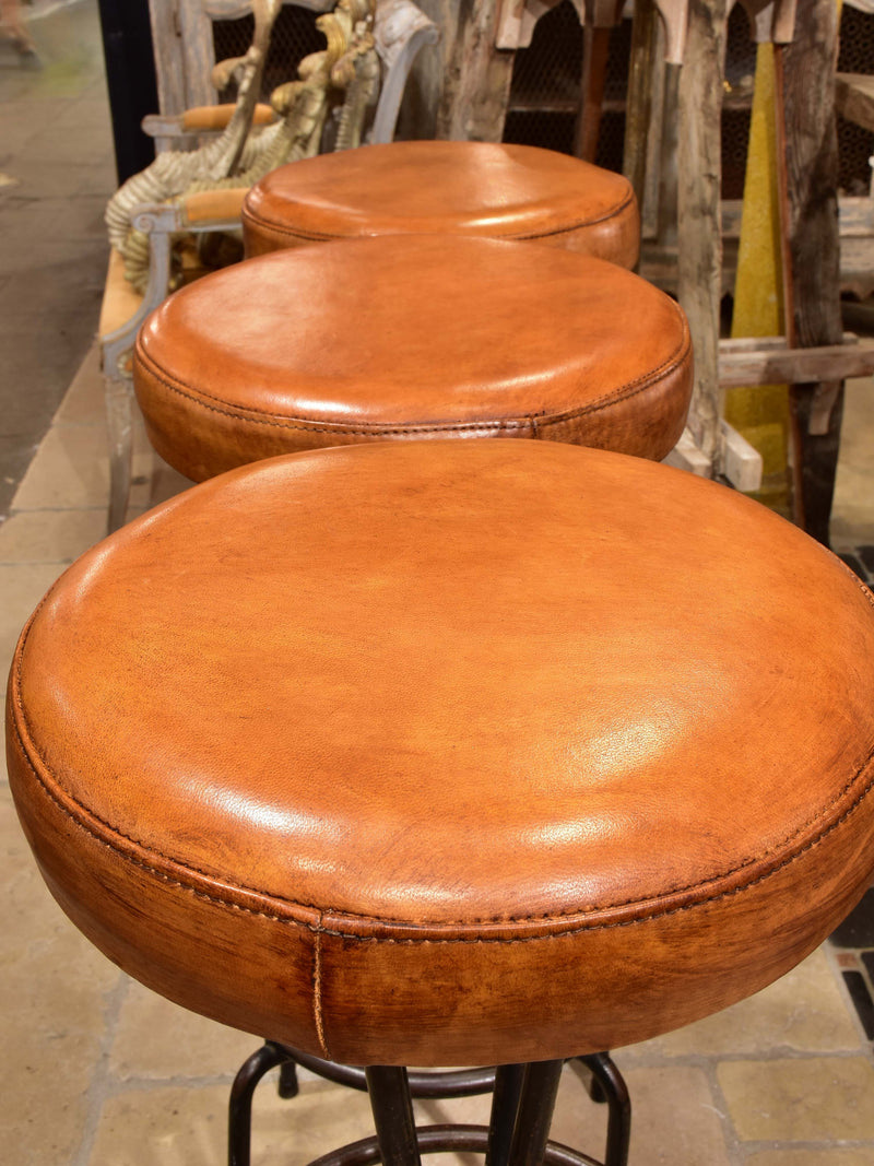 Set of barstools, leather seats, mid-century