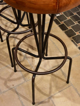 Set of barstools, leather seats, mid-century