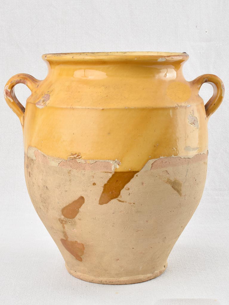 Antique French confit pot with yellow ocher glaze 11½"