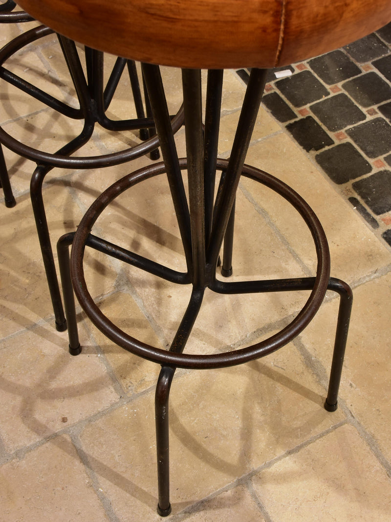 Set of barstools, leather seats, mid-century