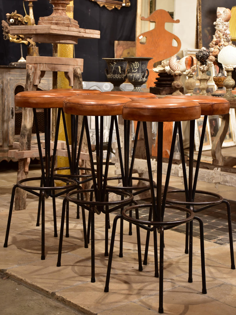 Set of barstools, leather seats, mid-century