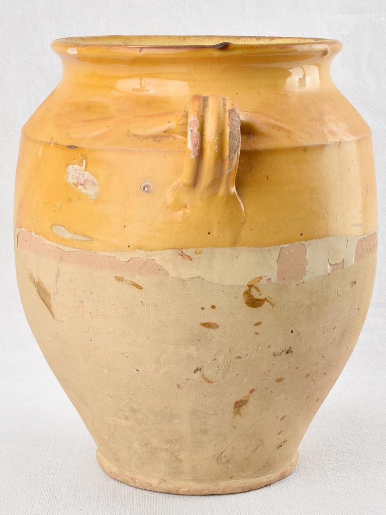 Antique French confit pot with yellow ocher glaze 11½"