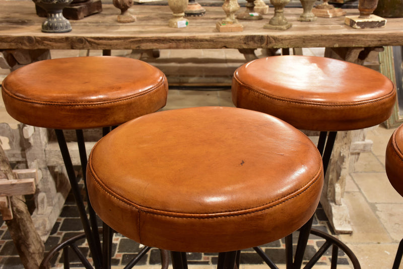 Set of barstools, leather seats, mid-century