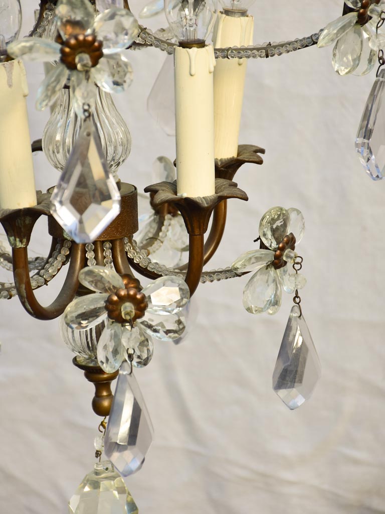 Mid-century Italian chandelier with 5 lights - clear and purple pendants 39½"