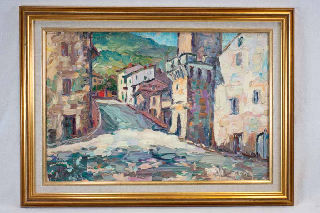 Rue de vieille ville, montagne à l'arrière D. Allemand (1906- ?) oil on canvas 19¼ x 26½""