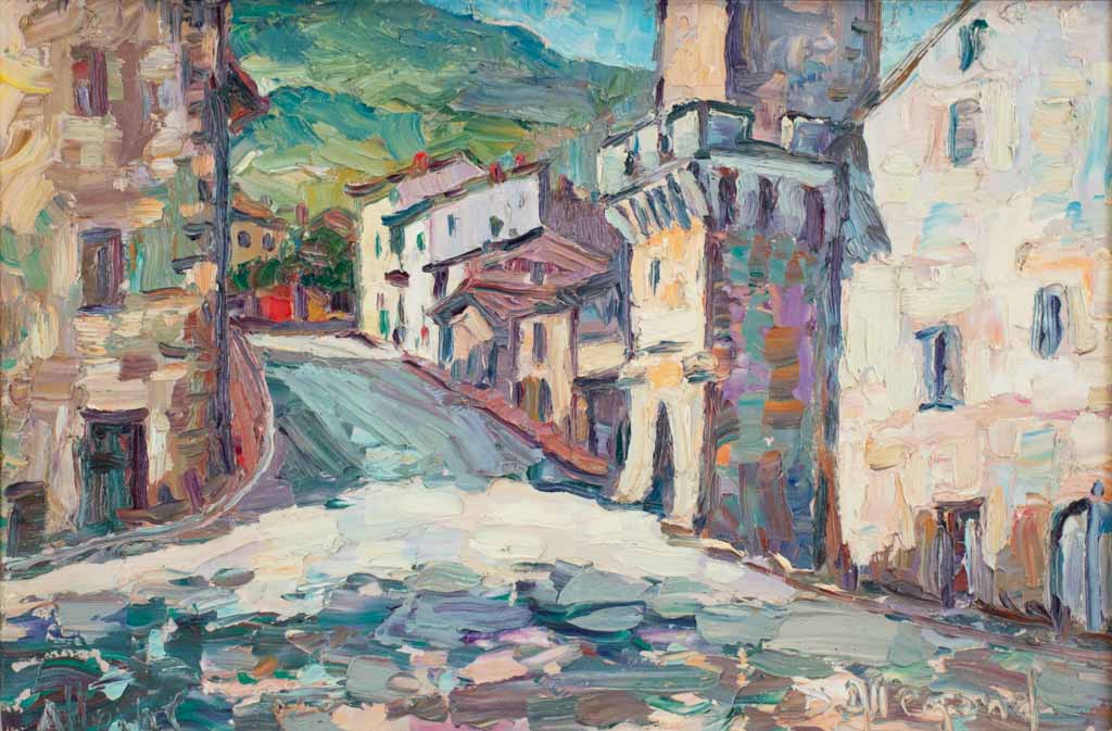 Rue de vieille ville, montagne à l'arrière D. Allemand (1906- ?) oil on canvas 19¼ x 26½""