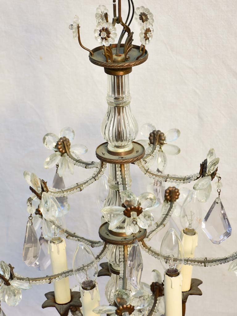 Mid-century Italian chandelier with 5 lights - clear and purple pendants 39½"