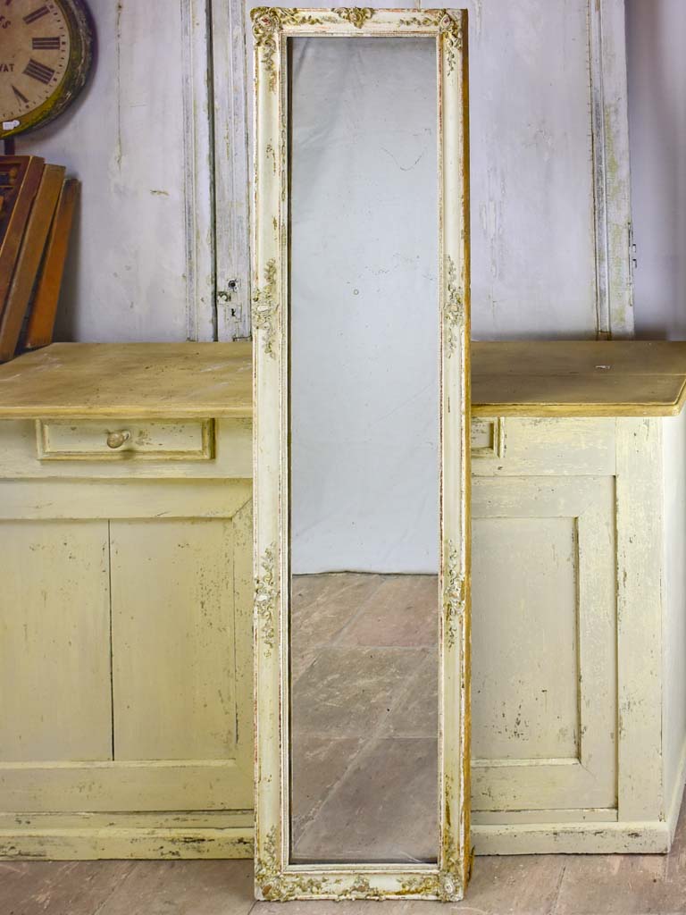 Long antique French mirror with beige / gold frame 70¾" x 16¼"