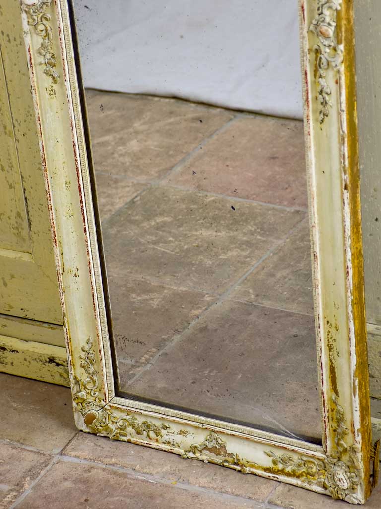 Long antique French mirror with beige / gold frame 70¾" x 16¼"