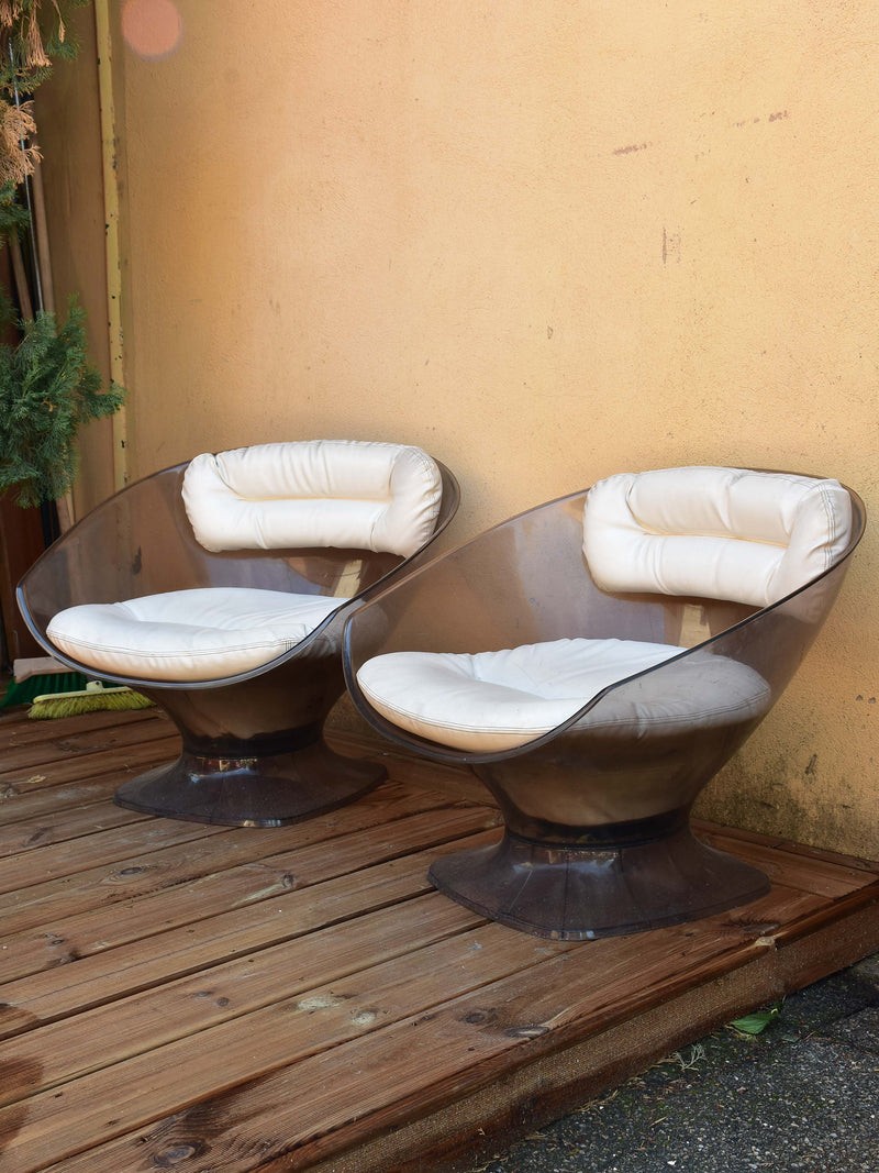 Pair of smokey grey and white Raphael Raffel armchairs