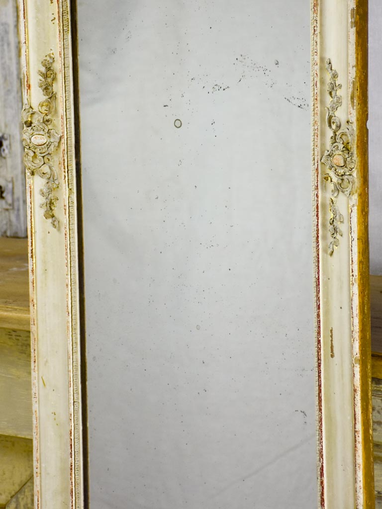 Long antique French mirror with beige / gold frame 70¾" x 16¼"