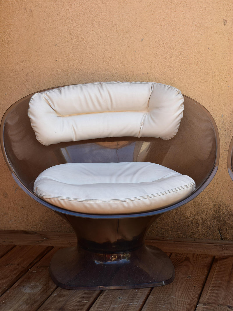 Pair of smokey grey and white Raphael Raffel armchairs