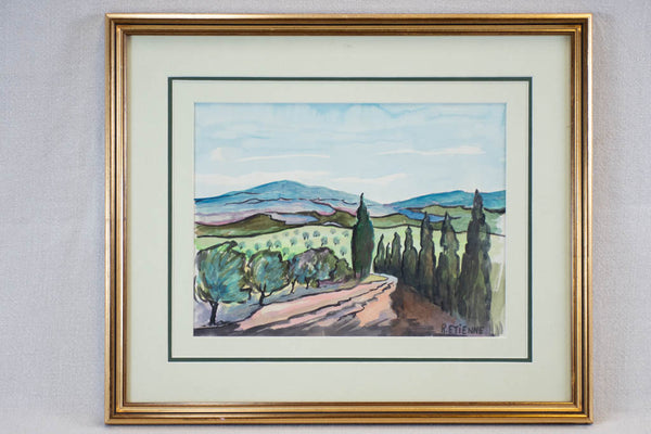 Gouache and ink provencal scenery art