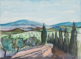 Landscape signed R. Etienne - watercolor, gouache & ink 16¼ x 19""