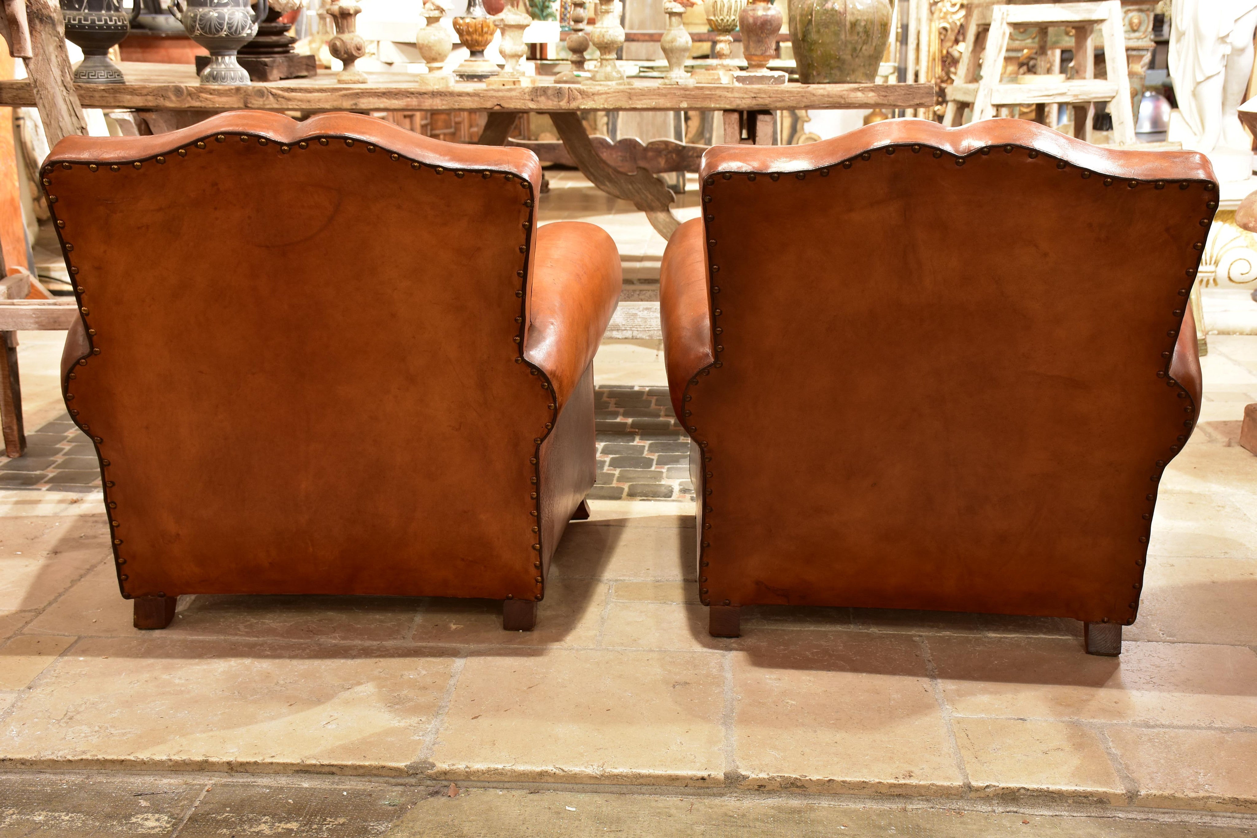 Pair of French moustache back club chairs