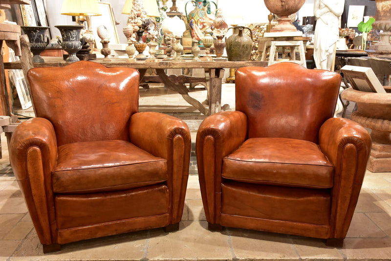 Pair of French chapeau gendarme back club chairs