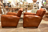 Pair of French chapeau gendarme back club chairs