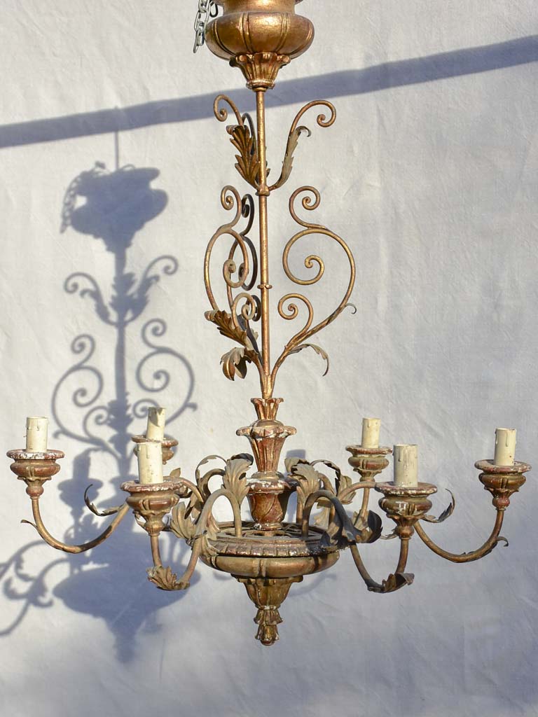 6-light Italian chandelier with leaf decorations 31½"