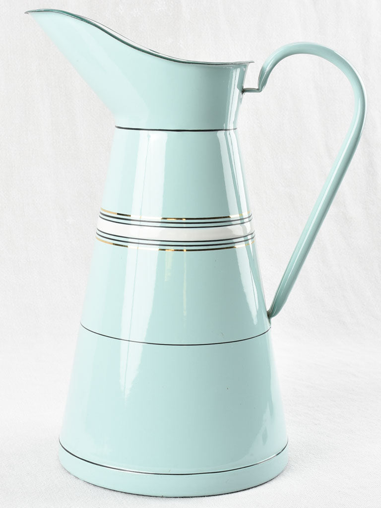 1940s enamelware pitcher - turquoise blue 15¾"
