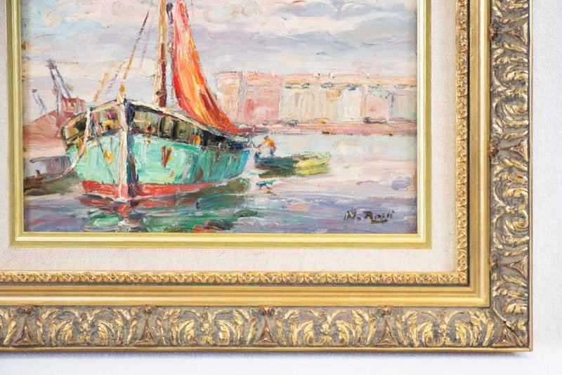 Vintage Marseille-inspired oil canvas