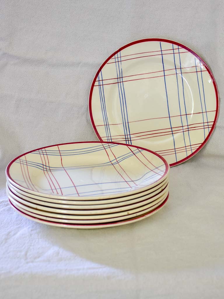 Set of Eight Gien hand painted checkered plates - Brigitte 9"