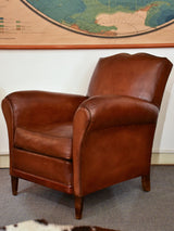 Petite 1950's French leather club chair with moustache back