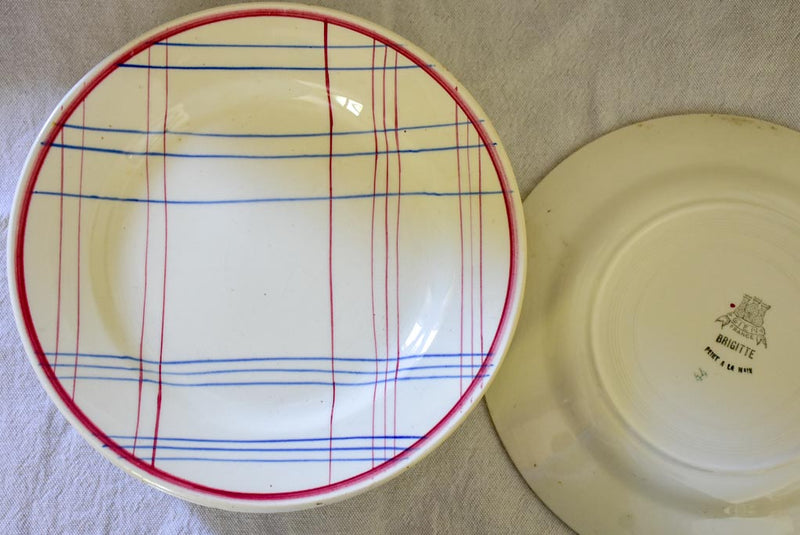Set of Eight Gien hand painted checkered plates - Brigitte 9"