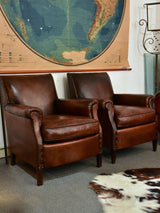 Pair of square-back French club chairs