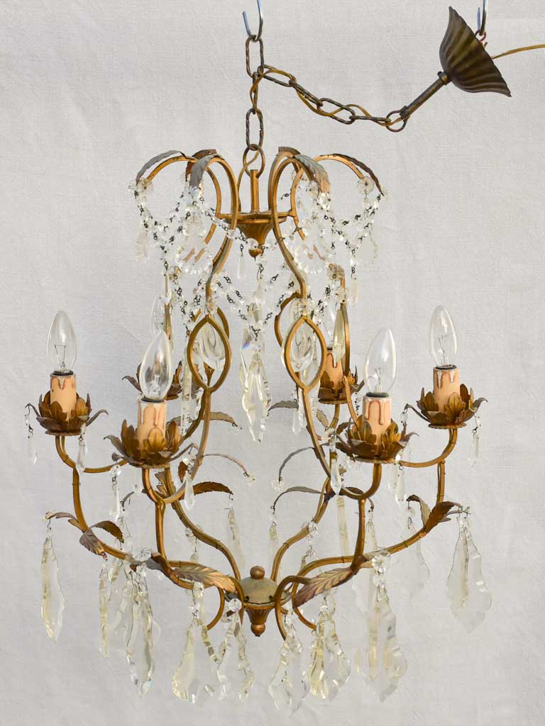 Pretty mid-century Italian crystal chandelier with 6 lights 27½"