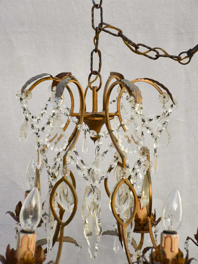 Pretty mid-century Italian crystal chandelier with 6 lights 27½"
