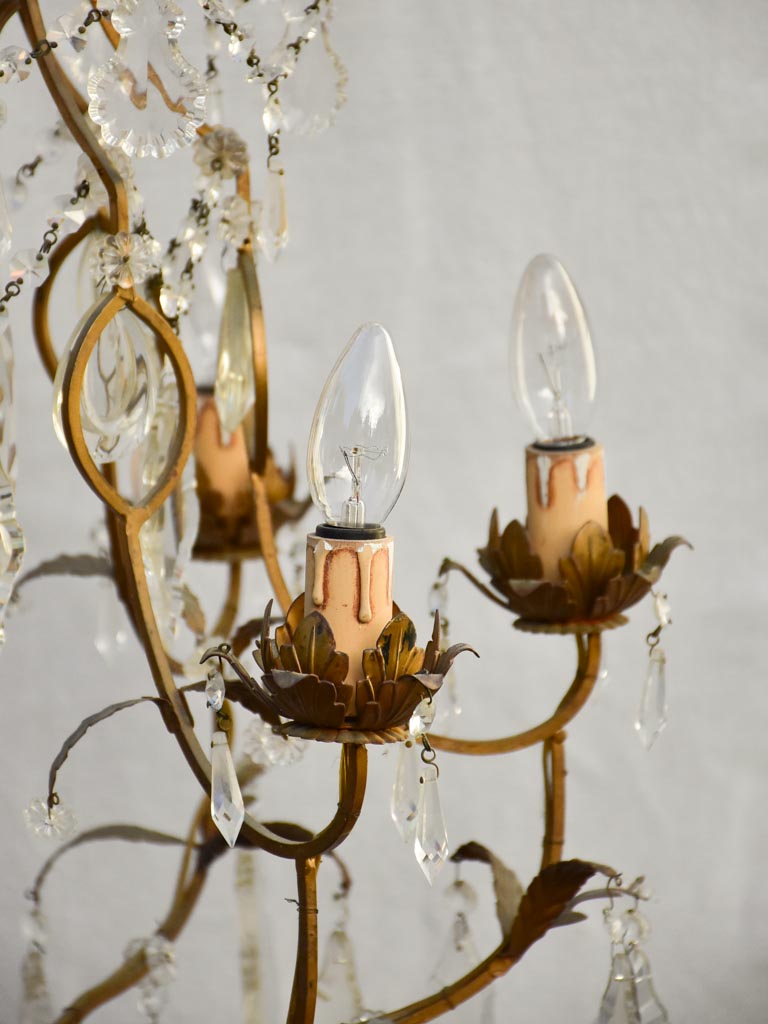 Pretty mid-century Italian crystal chandelier with 6 lights 27½"