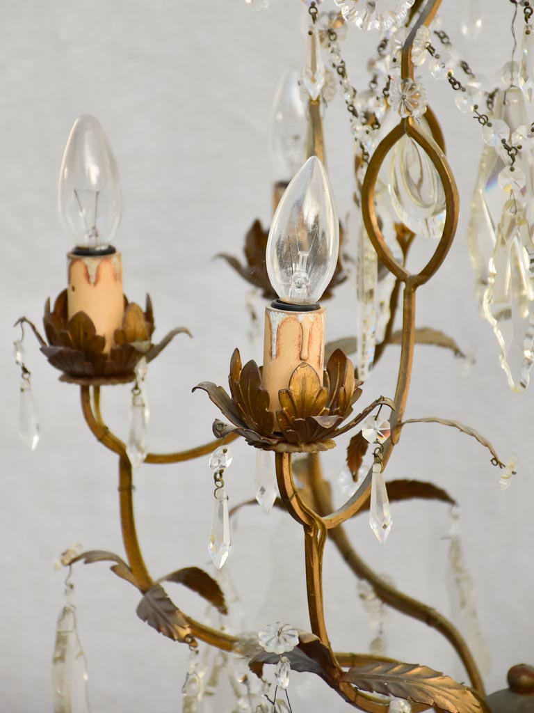 Pretty mid-century Italian crystal chandelier with 6 lights 27½"