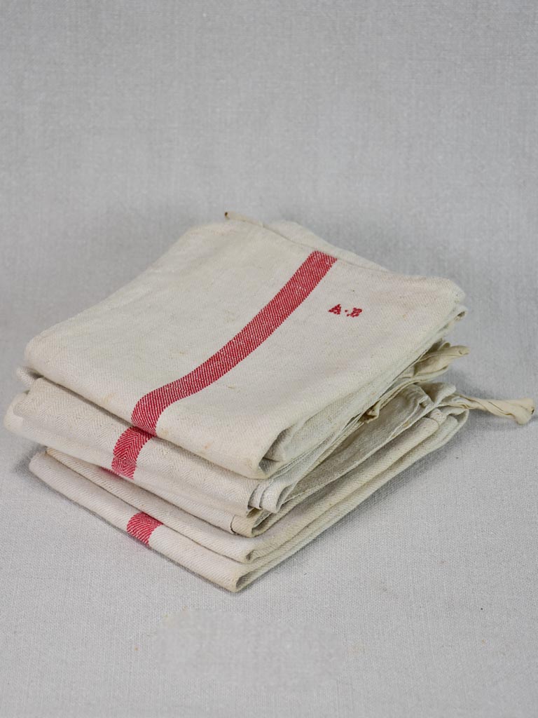 Collection of 6 French linen tea towels with monograms 29½" x 24¾"