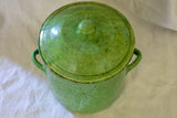 RESERVED 19th Century green glazed preserving pot with handles from Dieulefit 6¾"