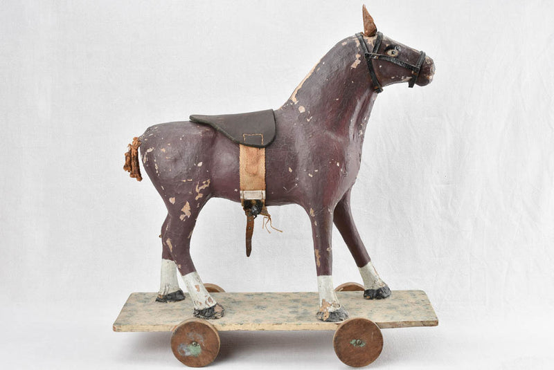 Vintage wood pull toy horse