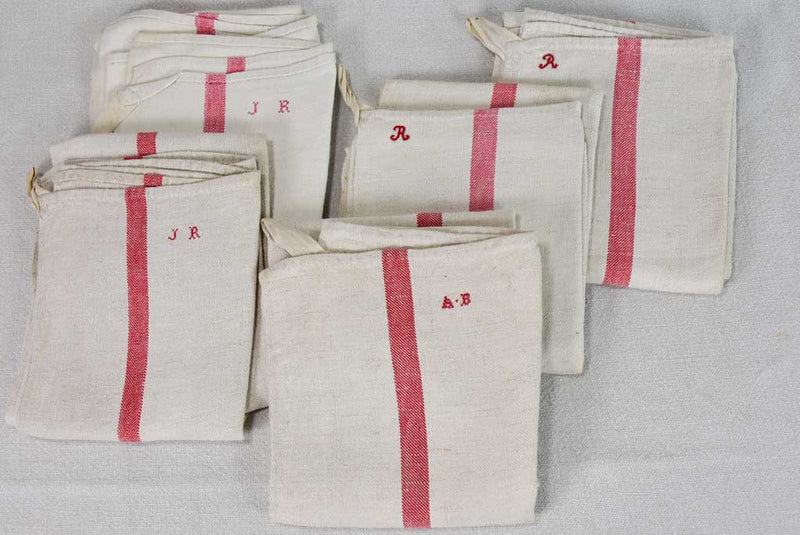 Collection of 6 French linen tea towels with monograms 29½" x 24¾"
