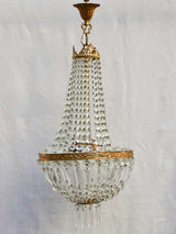 Mid century balloon-shaped semi-crystal and brass chandelier 27½"