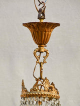 Mid century balloon-shaped semi-crystal and brass chandelier 27½"
