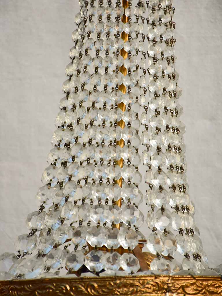 Mid century balloon-shaped semi-crystal and brass chandelier 27½"