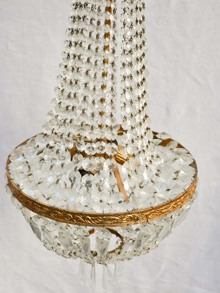 Mid century balloon-shaped semi-crystal and brass chandelier 27½"