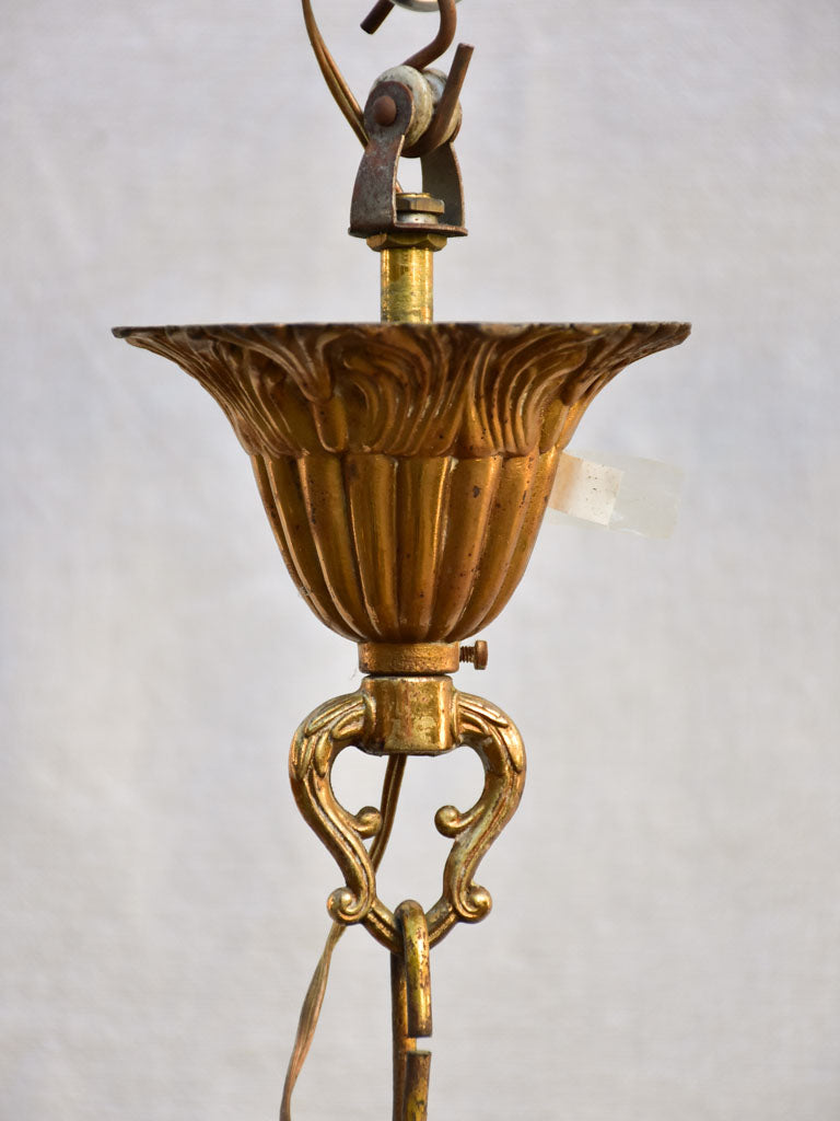 Mid century balloon-shaped semi-crystal and brass chandelier 27½"