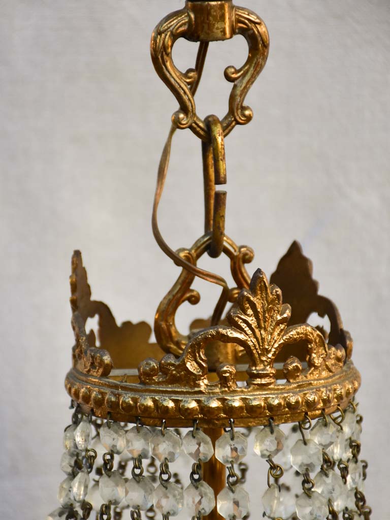 Mid century balloon-shaped semi-crystal and brass chandelier 27½"